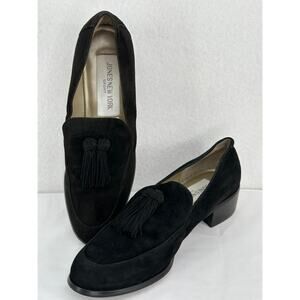 Jones New York Sport NY Queen Black Slip On Velvet Loafers with Tassels 8M